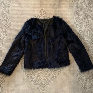 Navy Faux Fur Coat, Size Medium